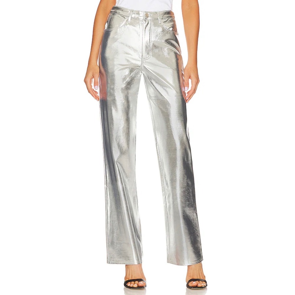 WeWoreWhat Mirror Straight Leg Womens Metallic Silver High Rise Pants Size 26